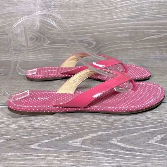 LL Bean Pink Patent Leather Polka Dot Women’s Size 8M Thong Flip Flop Sandals - Picture 1 of 12